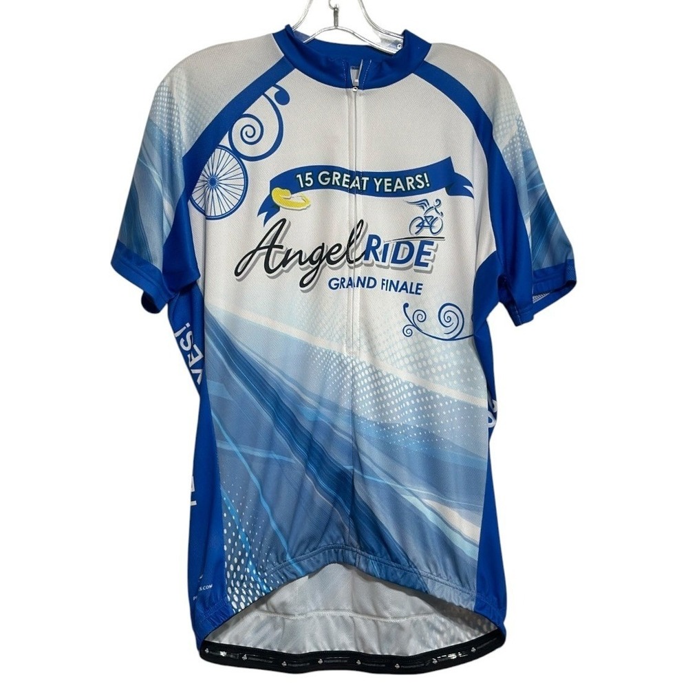 Peak 1 Sports Cycling Jersey Men Blue White AngelRide Grand Finale Gorpcore XL